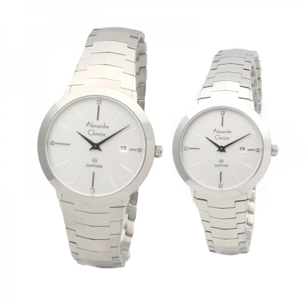 Alexandre Christie AC 8568 Silver White Couple Sapphire